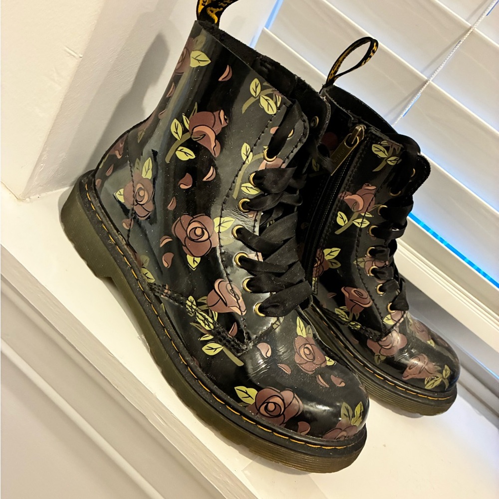 Dr. Martens Black Floral Kids Boots